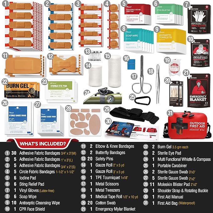 152 PCS Waterproof First Aid Kit, Portable Small Boat Dry Bag Bug Out Bags, Emergency Medical Kit Ideal for Boating, Camping, Fishing, Kayaking, Floating, Red