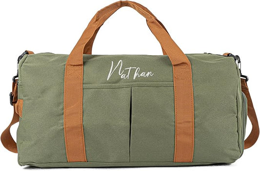 Duffle Bag for Men Personalized Overnight Bags Travel Bag with Durable Canvas Weekender Overnight Bag with Shoe Compartment Custom Groomsmen Gift for Travel Gym Storage Camping Moving (Green)