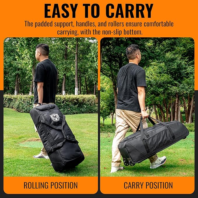 Baseball Catcher's Gear Bag with Wheels and Multiple Pockets to Hold Cleats, Bats & Baseball Gloves, Breathable Rolling Ripstop Backpack with Fence Hook.