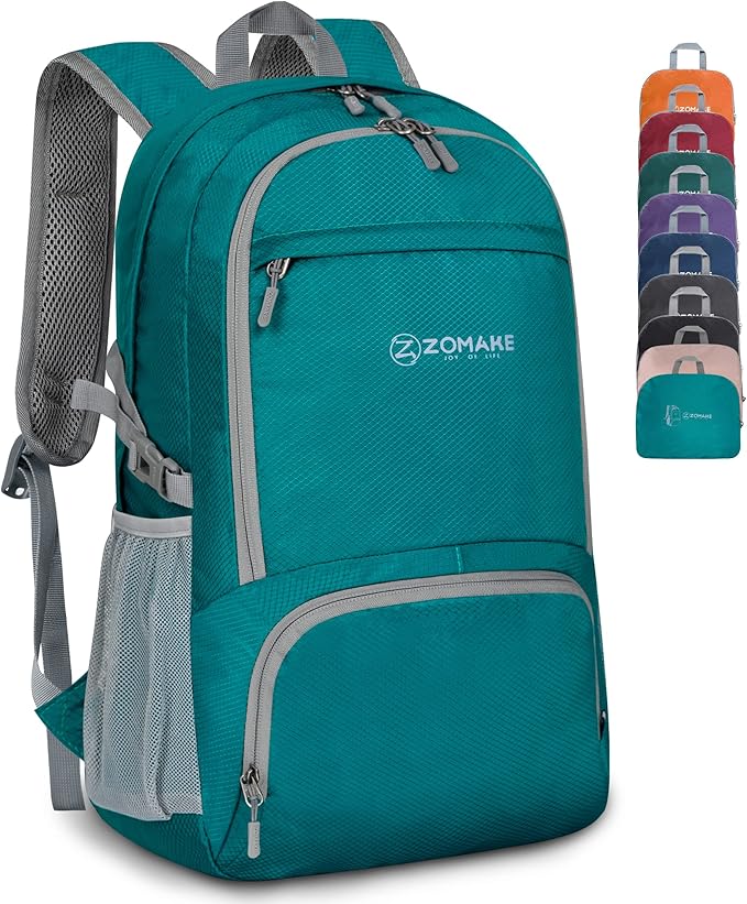 ZOMAKE Lightweight Packable Backpack 30L, Foldable Hiking Backpacks Water Resistant Compact Folding Daypack for Travel(Lake Green)