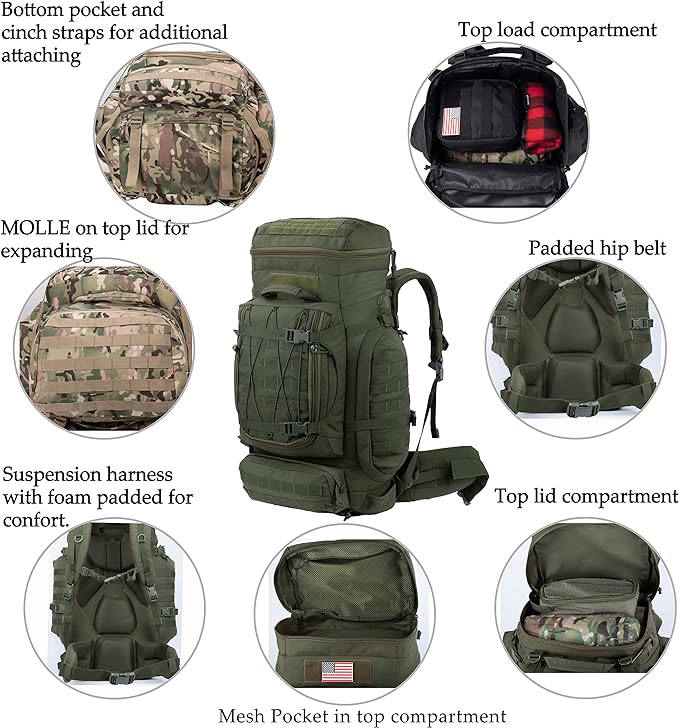XMILPAX Large Internal Frame Backpack Tactical MOLLE Pack for Camping Backpacking Hunting Bushcraft Adventure 70L…