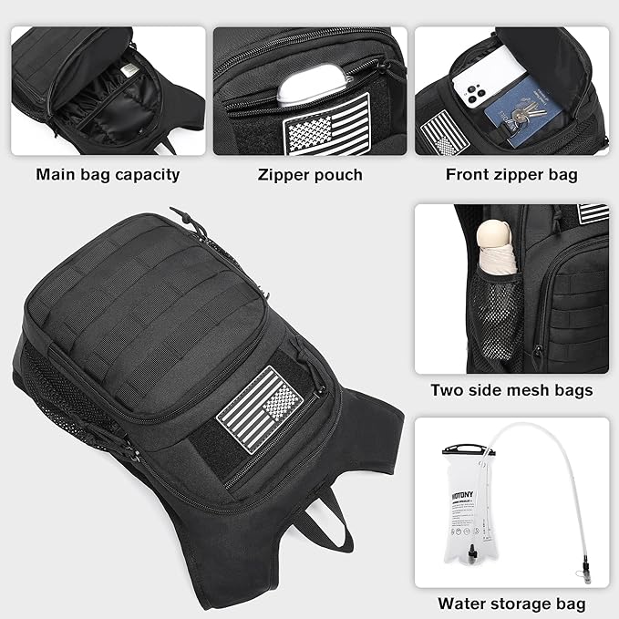 wotony Hydration Backpack with Water Bladder for Hiking Tactical Hydration Pack for Men Women Molle Water Backpack for Hiking
