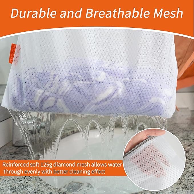 Polecasa 3Pcs Extra Durable 125g Diamond Mesh Laundry Bags with Sturdy Zipper, Larger Holes, Variety Sizes for all Your Delicates, Bras, Baby Clothes, Travel Essentials (1 Large, 1 Medium, 1 Small)