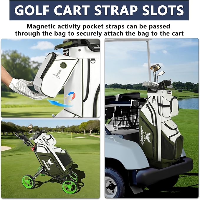 14 Way Full-Length Divider Top Men Golf Cart Bag, Fixed Slots Clubs Organized Premium Oxford Cloth Women 13 Pockets Black Blue Green Golf Bag with 3 Handles Cooler Rain Cover