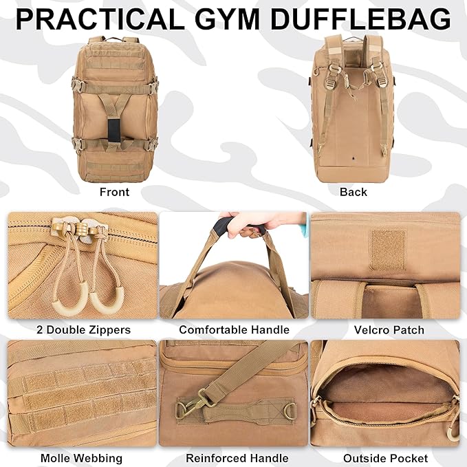 Travel Duffle Bag Gym Bag Duffle Bags with Weekend Overnight Bag for Outdoor Traveling Workout Deployment Sports (Coyote, 80L)