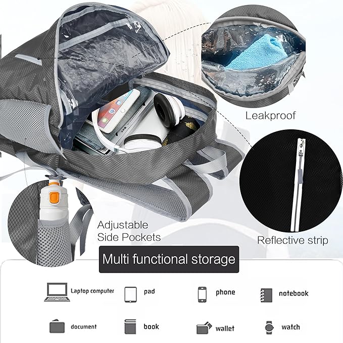 35L Waterproof Backpack Beach Foldable Lightweight Dry Wet Split Hiking Backpack Men Women Black