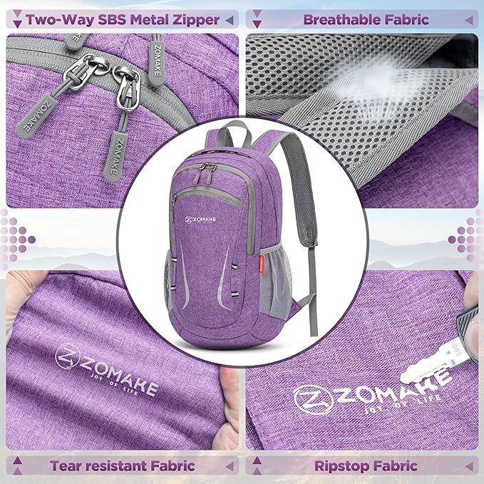 ZOMAKE Ultra Lightweight Packable Backpack 20L,Small Foldable Backpacks Hiking Water Resistant Collapsible Daypack for Women Men(Light Purple-A2)