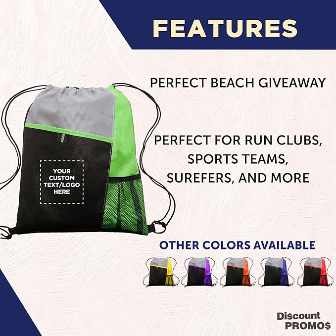 DISCOUNT PROMOS Custom Non-Woven Drawstring Backpacks Set of 10/50/100, Personalized Bulk Pack