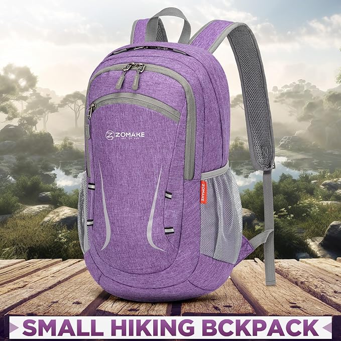 ZOMAKE Ultra Lightweight Packable Backpack 20L,Small Foldable Backpacks Hiking Water Resistant Collapsible Daypack for Women Men(Light Purple-A2)