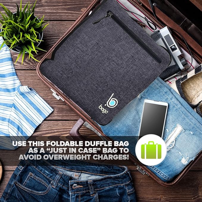 Bago Big XXL Foldable Duffel Bags for Traveling Women & Men - 140L Packable Duffle Bag for Travel with Shoe Compartment - Water Repellant, Heavy Duty, Lightweight Folding & Collapsible (SnowBlack)