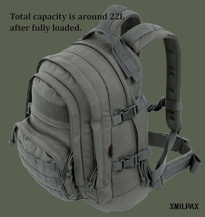 XMILPAX Tactical Backpack EDC Bag MOLLE Daily Pack for Men and Women Every Day Carrying Hiking Camping Travel 22L.