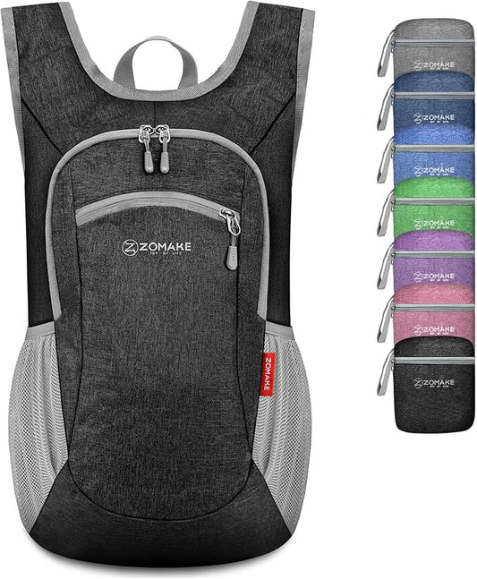 ZOMAKE Ultra Lightweight Packable Backpack 10L,Small Foldable Backpacks Hiking Water Resistant Collapsible Daypack for Women Men(Black-A1)