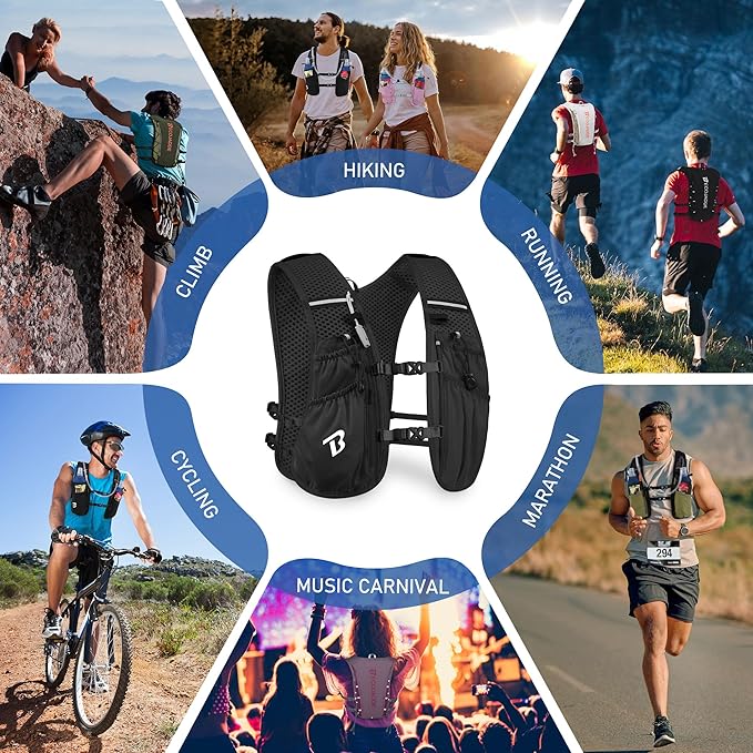 BECOJADDE Running Vest Hydration Backpack for Men Women, 5L Lightweight Running Backpack Hydration Pack for Marathon, Trail, Cycling, Hiking, Jogging