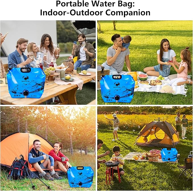 Collapsible 8L Water Storage Bag, BPA-Free Portable Folding Water Jug with Adjustable Faucet, Leakproof Emergency Water Bag for Camping, Hiking, Riding, Outdoor Sport (1, Blue)