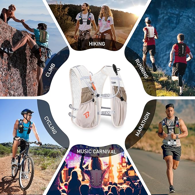 BECOJADDE Running Vest Hydration Backpack for Men Women, 5L Lightweight Running Backpack Hydration Pack for Marathon, Trail, Cycling, Hiking, Jogging