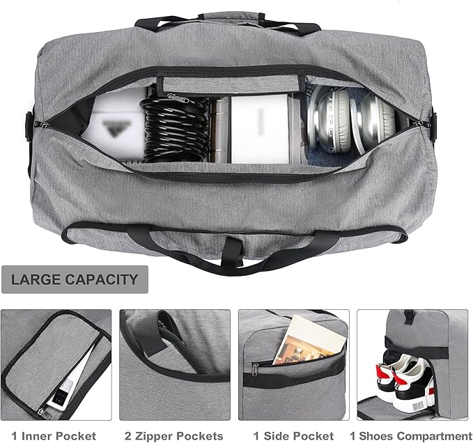 150L Duffle Bag for Travel, Extra Large Foldable Waterproof Travel Duffel Bags Weekender Overnight Bag for Men and Women with Shoe Compartment (Gray)
