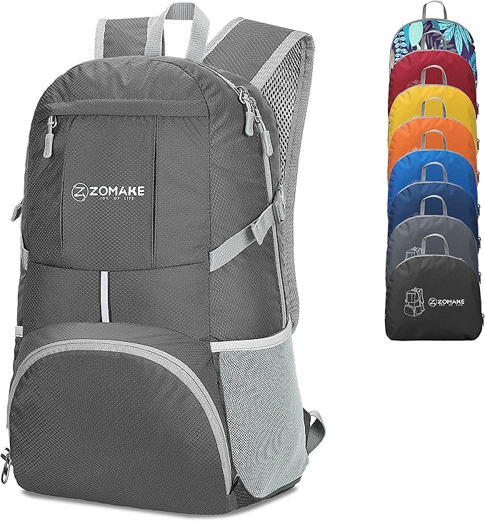 ZOMAKE Lightweight Packable Backpack 35L, Light Foldable Backpacks Water Resistant Collapsible Hiking Bag, Compact Folding Day Pack for Travel Camping(Dimgray)