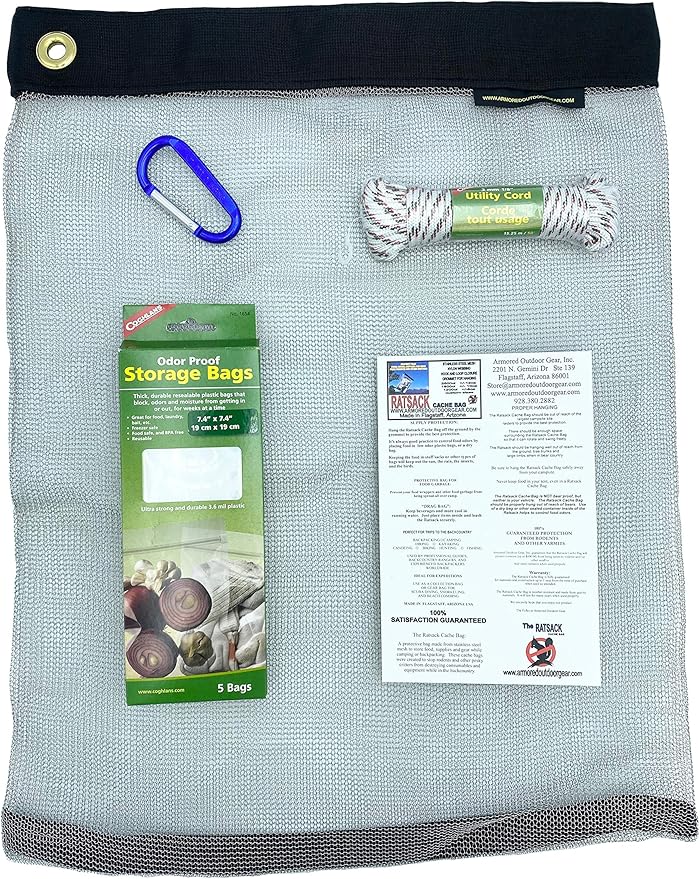 Ultralight Critter Protection Kit- Rodent Proof Stainless Steel Bag for Backpacking - Bear Bag Food Storage for Camping with Coghlans Odor Proof & Waterproof Liner, Survival Utility Rope & Carabiner